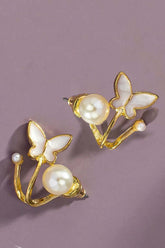 Gold Plated Butterfly Faux Pearl Stud Cuff Earrings, Earrings, $ 8.95, A Moment Of Now™